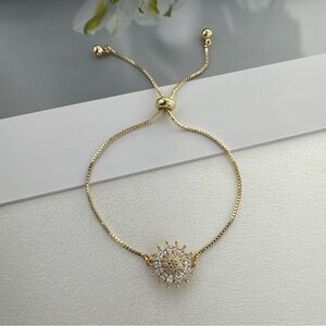 Adjustable CZ Flower Charm Bracelet for Women